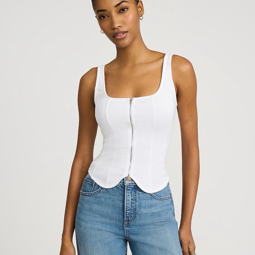 NWOT ribbed square neck zip top